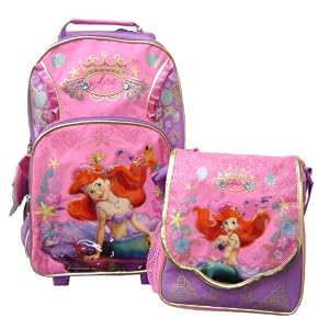 Disney Princess Little Mermaid Ariel Large Rolling School Backpack with Lunch Bag -... by