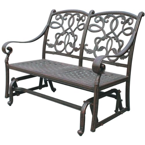 Darlee Santa Monica Cast Aluminum Outdoor Patio Loveseat Glider With Cushions - Antique Bronze