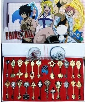 Aluckyday 2015 New Anime Cosplay Puella Fairy Tail Necklace Keychain Key Ring 25 Pcs
