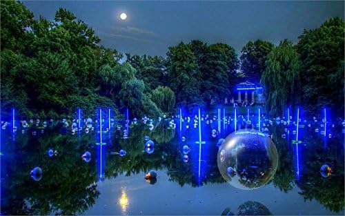 Abstract digital art sci fi futuristic art canvas painting blue lake nightsace oil painting on Canvas Fabric Canvas Poster Print