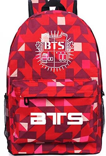BTS Couple Backpack High School Backpack Rucksack Bangtan Boys Schoolbag Travel Backpack (Red)