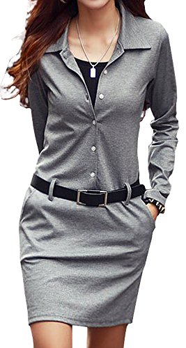 レディース 長袖 シャツ ミニ ワンピース エレガントコーデ ベルト 付き