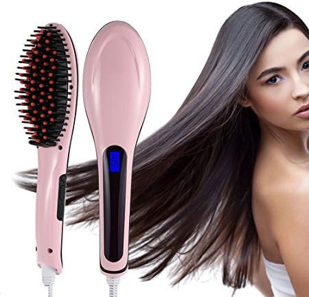 SeenOne Brush Hair Straightener, Heat Resistant Glove, Massage Straightening Irons, No Damage (Pink)