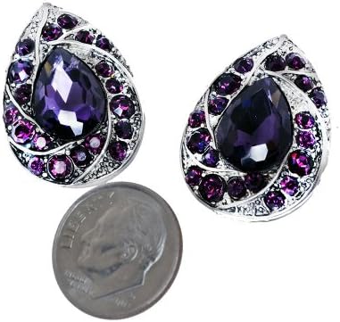 Exquisite Fashion "CLIP-ON" Earrings with Tear-drop and Round Crystal-Amethyst