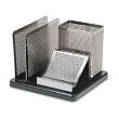 Rolodex Distinctions Desk Organizer, Metal/Wood, 5.875 x 5.875 x 4.5 Inches, Black/Silver (E23552)