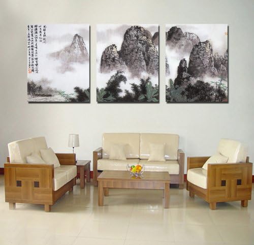 Espritte Art-Large Chinese Painting of Landscape on Canvas Print without Framed, Modern Home Decorations Wall Art set of 3 Each is 40*60cm #D09-284