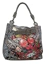 Marseille Grey Denim Top Belt Tote Bag with Retro Skull Print -- SwankySwans