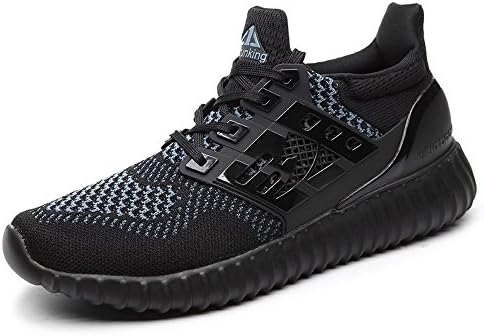 Mens Fashion Sneakers Breathable Lightweight Mesh Running Jogging Shoes Black Grey