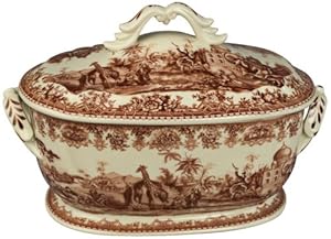 Brown and White Porcelain 14 Wide Tureen