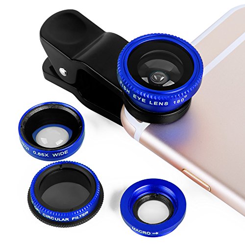 Luxsure Universal 4 in 1 Camera Lens Kit Fish Eye Lens + 2 in 1 Macro Lens + Wide Angle Lens + CPL Lens for iPhone 6/6 Plus/6s/6s plus/5/5S/4/4S,iPad Air/Mini,Samsung Galaxy/Note,Sony Xperia(Blue)