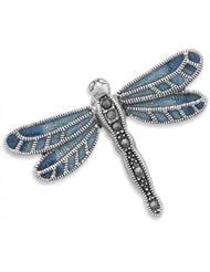 MMA Silver - Light/Dark Blue Enamel/Marcasite Dragonfly Pin