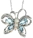 Jewelry : 10k White Gold 18" Chain & 3/4" (19mm) tall Butterfly Pendant, w/ Diamonds, Blue Topaz Stones & Fire Opal Beads