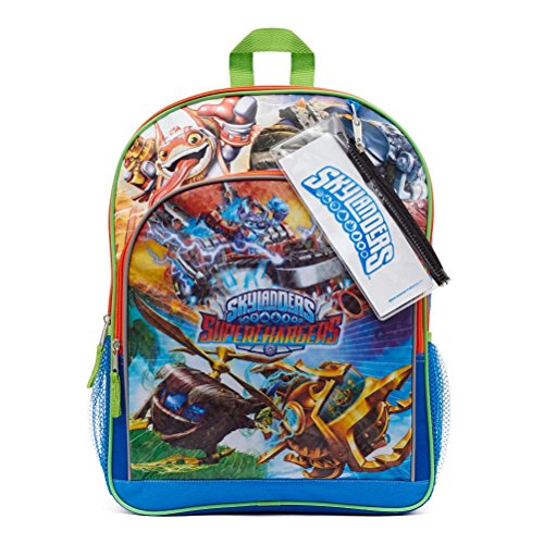 Skylanders Superchargers Card Sleeve Backpack with Side Mesh Pockets, Pencil Pouch and Sticker Sheet