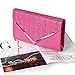 BMC Womens Fuchsia Pink PU Leather Alligator Skin Pattern Perforated Glitter Metal Accent Envelope Flap Clutch Handbag