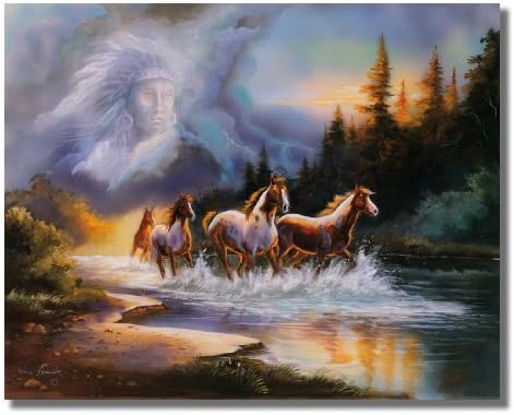 Fashion FreeZone Horse Runs In Lake With Indian Spirit Wall Picture 16 Art Print