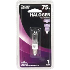 Feit Electric BPQ75 CL MC 75 Watt T4 Mini Candelabra Base 120 Volt Halogen, Clear, 1 Per... by Feit Electric