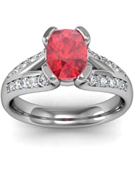 1.31ct Solitaire Oval Red Ruby Ring Diamond Accents 14KWG 7x5 mm AGI Certified Freeform design