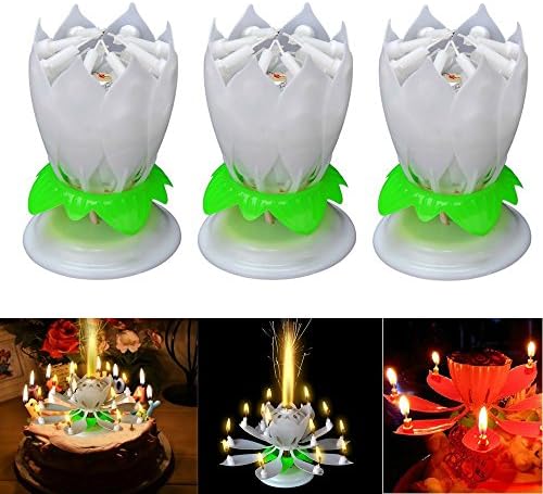Blogger 3 Pcs New Generation Birthday Candles Amazing Singing Rotating Musical Lotus Flower Luminous Candles Romantic Party Surprised Gift Light for Birthday