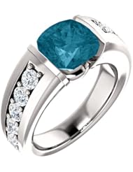 Platinum 8.00x8.00mm Antique Cushion Cut London Blue Topaz and Diamond Ring -- LIFETIME WARRANTY
