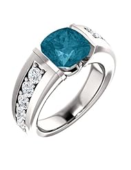 14K White Gold 8.00x8.00mm Antique Cushion Cut London Blue Topaz and Diamond Ring -- LIFETIME WARRANTY