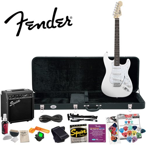 Squier by Fender Stop Dreaming, Start Playing Value Pack: Arctic White SE Special Strat with Squier SP-10 Amp (Includes: Fender/ GO-DPS 12 Pack Pick Sampler (Part# DPS-FN-SAMPLER), Fender String Winder, Squier Strings, String Care & Polishing Kit and MBT Hard Case)