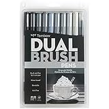 Tombow Dual Brush Pen Art Markers, Grayscale, 10-Pack