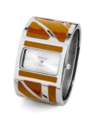 New Ladies Wide Brown Silver Tone Dial Bangle Watch