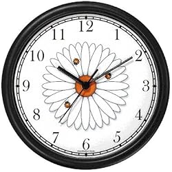Three Lady Bugs on Daisy Flower (Lady Bug or Lady Bird) - Ladybug - JP Animal Wall Clock by WatchBuddy Timepieces (White Frame)