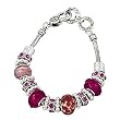 Silvertone Fuchsia Colored Sliding Beads Charm Bracelet Fashion Jewelry