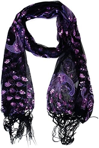 VegasHorizon Peacock Sequin Scarf - BlackPurple