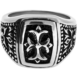 Inox Jewelry Men's Raised Gothic Scroll Cross 316L Stainless Steel Ring