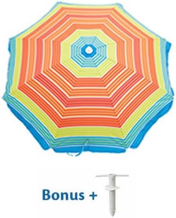 Rio 6ft Beach Sunshade Umbrella with Valance, With Sand anchor - SPF 100% Rainbow