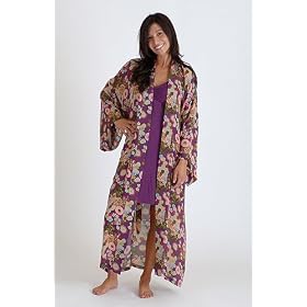 Long Geisha Print Silk Robe