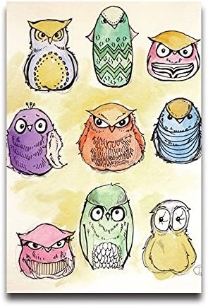 Superb Poster Square Cartoon Watercolor Colorful Owls Custom Poster