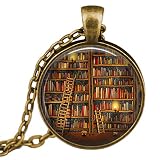 SENFAI Fashion Vintage Library and Books Pendant Necklace Book Lover Pendant Books Jewelry Best Gift (18 Inches)