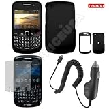 BlackBerry Gemini 8520/Curve 8530 combo Rubber Feel Black Protective Case Faceplate Cover + LCD Screen Protector + Rapid Car Charger for BlackBerry Gemini 8520/Curve 8530
