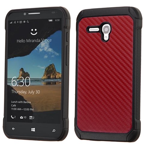 Solid Dual Layer Colors Hybrid Cover Phone Case Alcatel One Touch Fierce 5054 XL + FREE PRIMO DESIGN CARTOON FOLDABLE TOTE BAG (Red (Carbon Fiber Design))