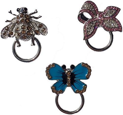 Magnetic Butterfly, Bow &amp; Bee Eyeglass Holder Rhinestone Brooch Set