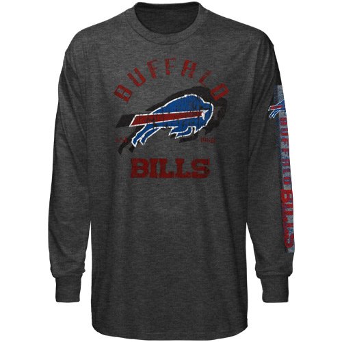 NFL Men's Buffalo Bills Gridiron Tough III Adult Long Sleeve Basic Tee (Charcoal Heather, Medium)