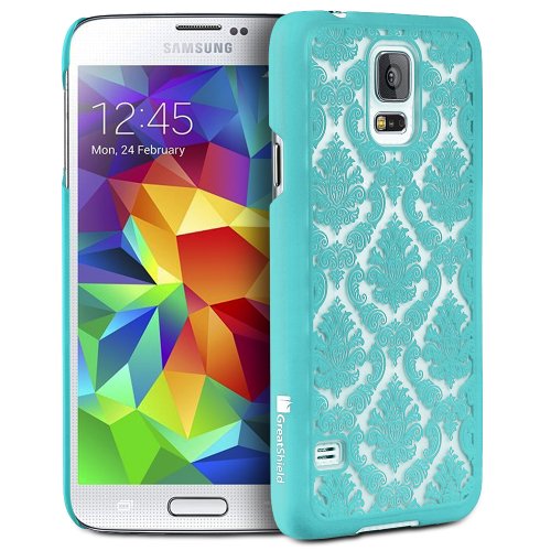GreatShield [SLIM FIT] Samsung Galaxy S5 Case - TACT Damask Design Pattern Rubber Coating Ultra Slim Fit Hard Cover for Samsung Galaxy S5 - Retail Packaging (Damask - Teal)