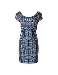 Petite Cap Sleeves General Print Knee Length Scoop Neck Club Dress 