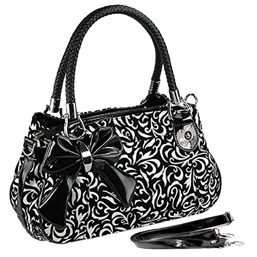 MG Collection Tweed Floral Bow Shoulder Bag, Black, One Size