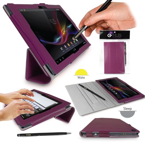 SONY XPERIA Z Tablet Case - G-HUB POUPRE couverture cas stand PropUp (avec fonction de support intégré et dragonne) pour Sony Xperia Tablet Z SGP311 / SGP312 - Convient toutes les versions (16 GB, 32 GB, 3G / LTE, WiFi) avec capteur de sommeil magnétique, plus BONUS: G-HUB ProPen Stylus