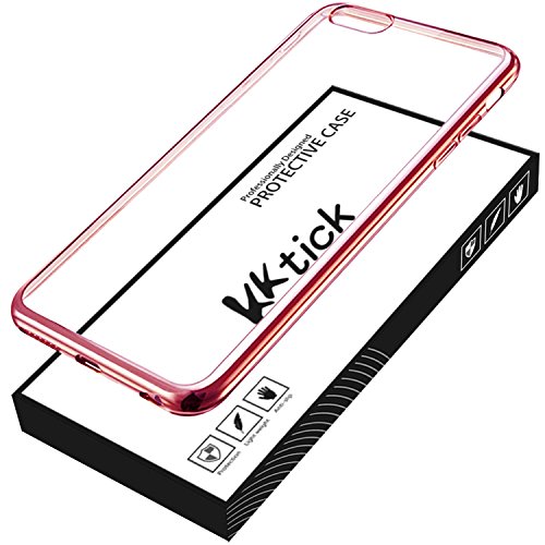 iPhone 6 Case, KKtick 4.7'' Ultra Slim Crystal Clear back panel Metal Plating Bumper case iPhone 6s Gel Case Frame TPU Soft Case Cover for iPhone 6S/6-Rose