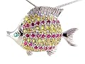 Quality 925 Sterling Silver Tropical Fish Pendant AND Pin with 72 Brilliant Prong-Set CZs, on 18 Inch Chain