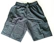 Mens Mini Plaid Swim Trunks with Elastic Waist, 2 Front Slash Pockets, Side Cargo Pockets. Faux Fly Front, Mesh lined. Grey Mini Plaid Size s S-XL