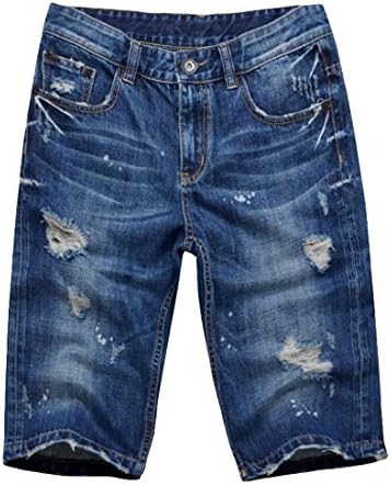 Younet Men's Denim Ripped Distressed Regular-fit Jeans Shorts Blue 36
