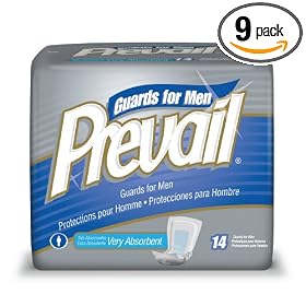 Prevail For Men Male Guards, Very Absorbent, 14 Pads (Pack of 9)
