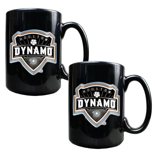 Sports MLS HOUSTON DYNAMO 2pc Black Ceramic Mug Set - Primary Team Logo/Black Ceramic