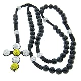 10mm Faceted Onyx Gemstone with 12mm Yellow and White Czech Crystal Rosary Necklace